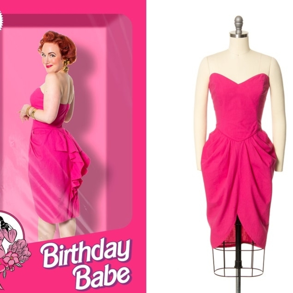 Vintage 80s Sweetheart Neckline Draped Skirt